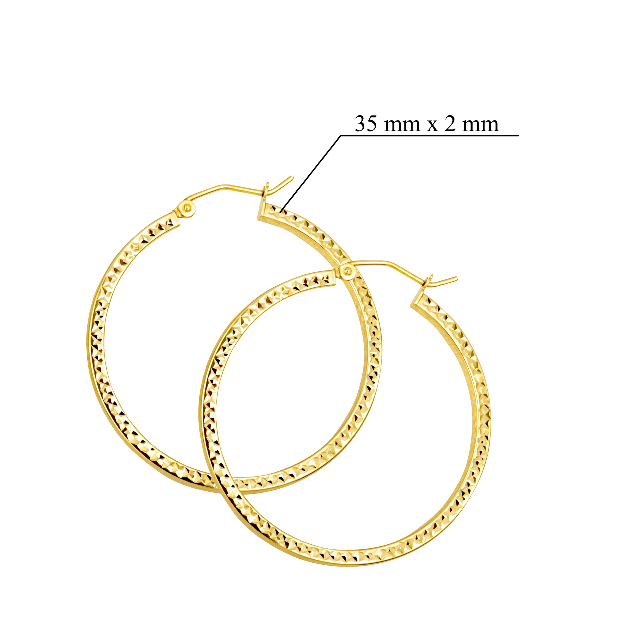 14K Yellow Gold Diamond Cut Hoop Textured Earrings, view 4