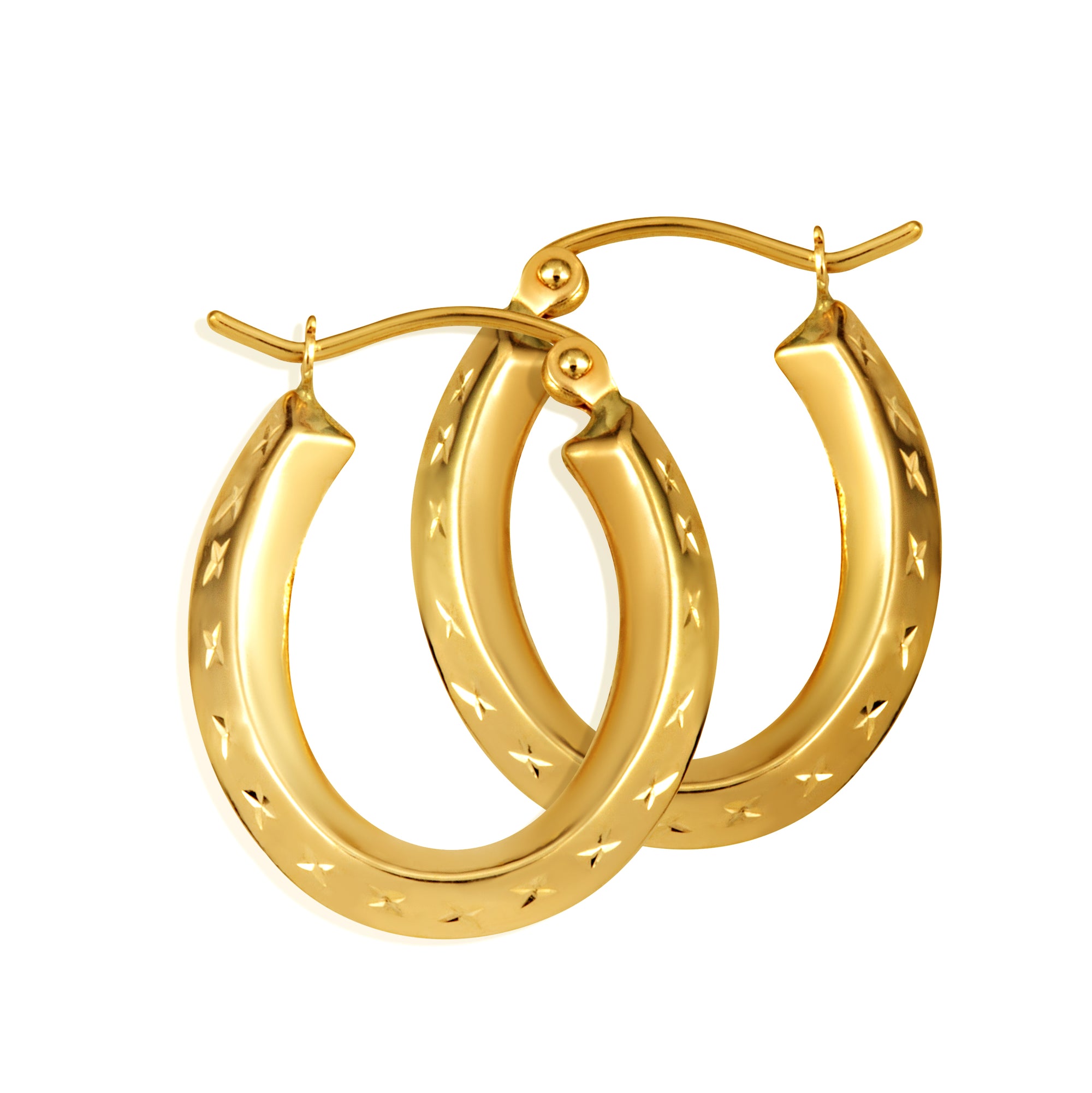 14K Yellow Gold Diamond Cut Horseshoe Hoop Earrings