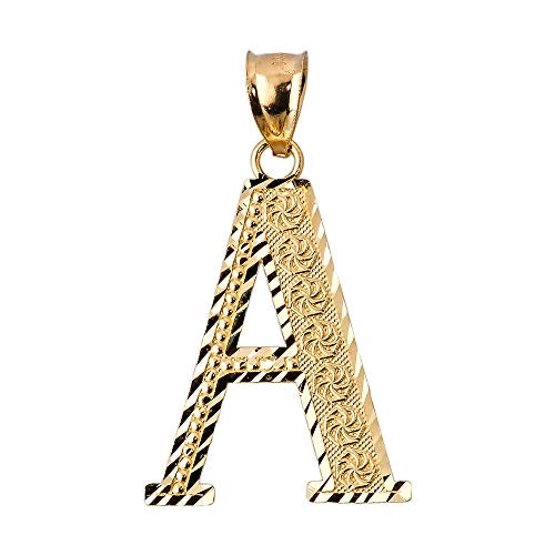 Diamond-cut A initial pendant in solid 14K yellow gold