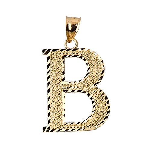 Diamond-cut B initial pendant in solid 14K yellow gold