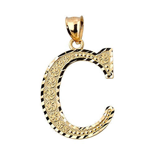 Diamond-cut C initial pendant in solid 14K yellow gold