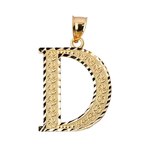 Diamond-cut D initial pendant in solid 14K yellow gold