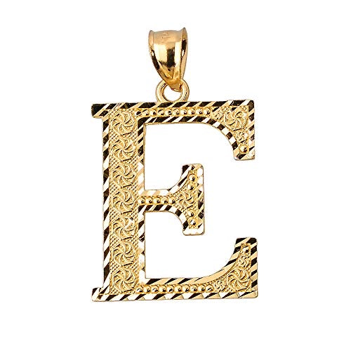 Diamond-cut E initial pendant in solid 14K yellow gold