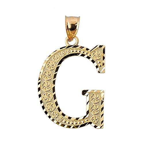 Diamond-cut G initial pendant in solid 14K yellow gold