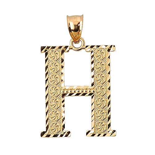 Diamond-cut H initial pendant in solid 14K yellow gold