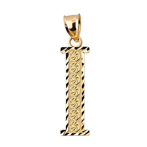 Diamond-cut I initial pendant in solid 14K yellow gold
