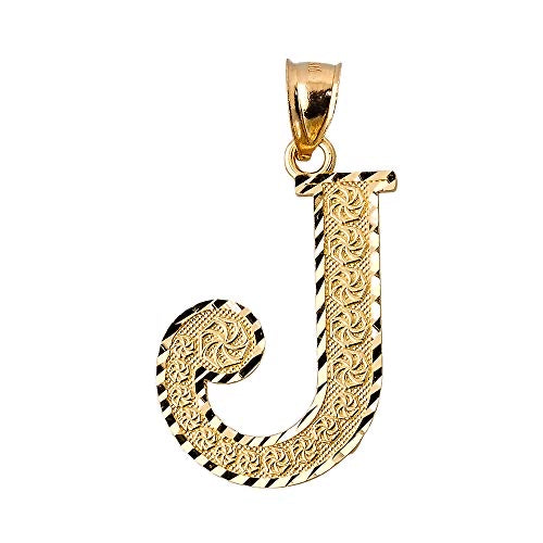 Diamond-cut J initial pendant in solid 14K yellow gold