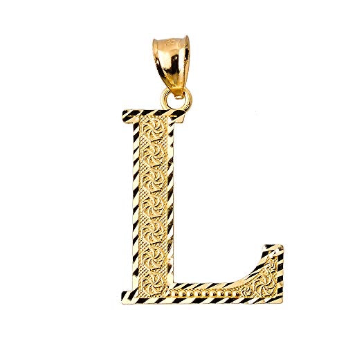 Diamond-cut L initial pendant in solid 14K yellow gold