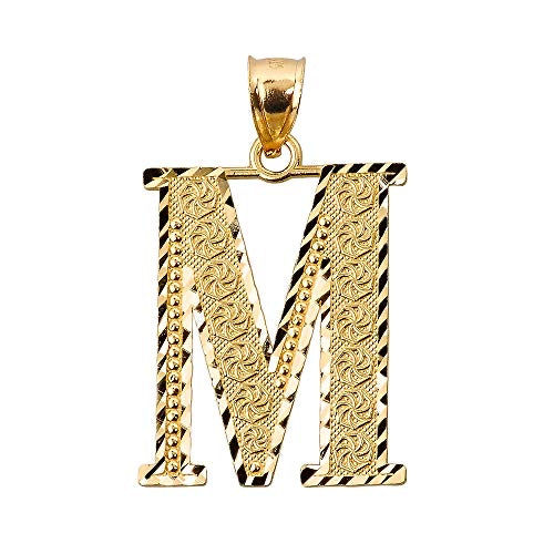 Diamond-cut M initial pendant in solid 14K yellow gold