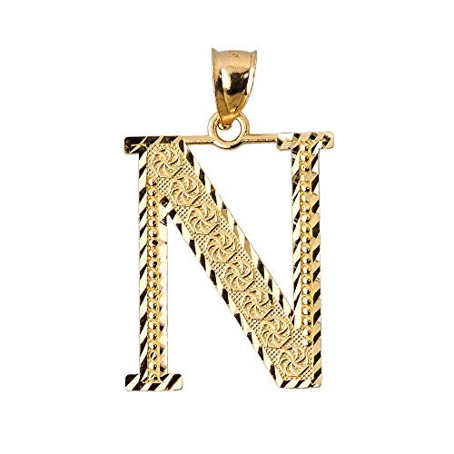 Diamond-cut N initial pendant in solid 14K yellow gold