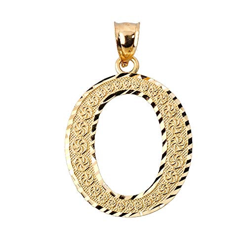 Diamond-cut O initial pendant in solid 14K yellow gold