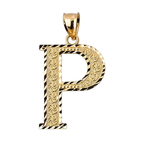 Diamond-cut P initial pendant in solid 14K yellow gold