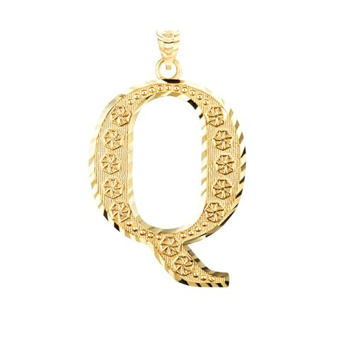 Diamond-cut Q initial pendant in solid 14K yellow gold
