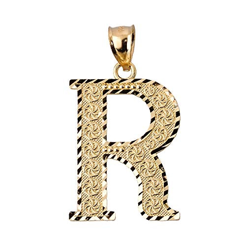 Diamond-cut R initial pendant in solid 14K yellow gold