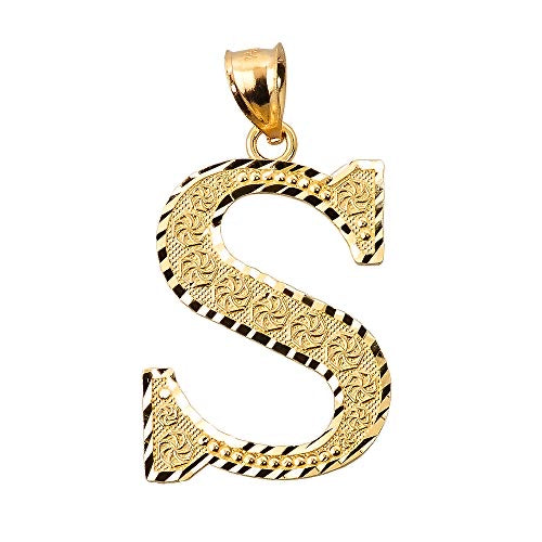 Diamond-cut S initial pendant in solid 14K yellow gold