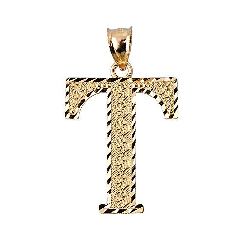 Diamond-cut T initial pendant in solid 14K yellow gold