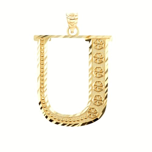 Diamond-cut U initial pendant in solid 14K yellow gold