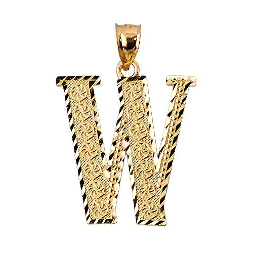 Diamond-cut W initial pendant in solid 14K yellow gold