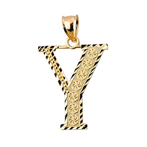 Diamond-cut Y initial pendant in solid 14K yellow gold