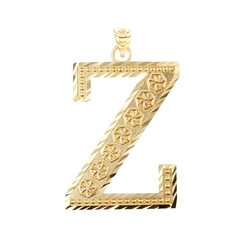 Diamond-cut Z initial pendant in solid 14K yellow gold