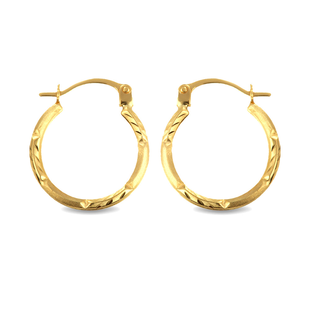 14K Yellow Gold Diamond Cut Satin Finish Hoop Earrings (0.60")
