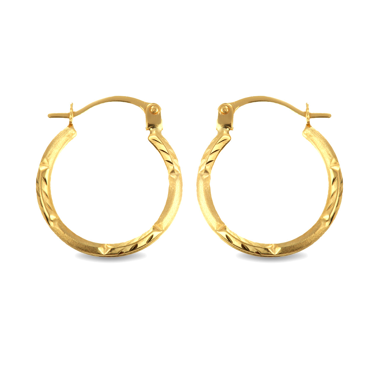 14K Yellow Gold Diamond Cut Satin Finish Hoop Earrings (0.60")