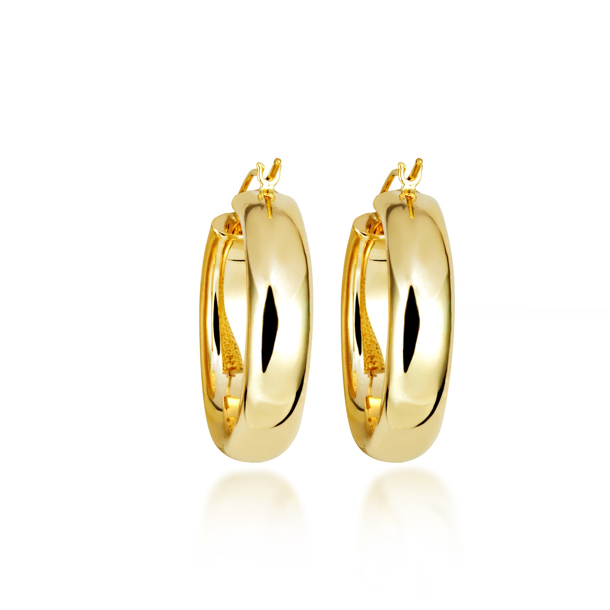 14K Yellow Gold Diamond Cut Satin Finish Hoop Earrings, view 5