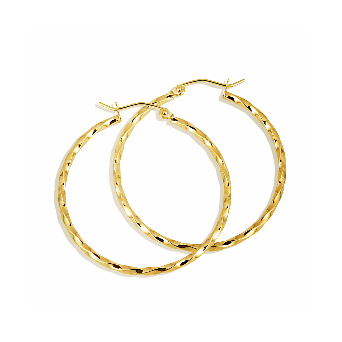 14K Yellow Gold Diamond Cut Tube Twist Hoop Earrings