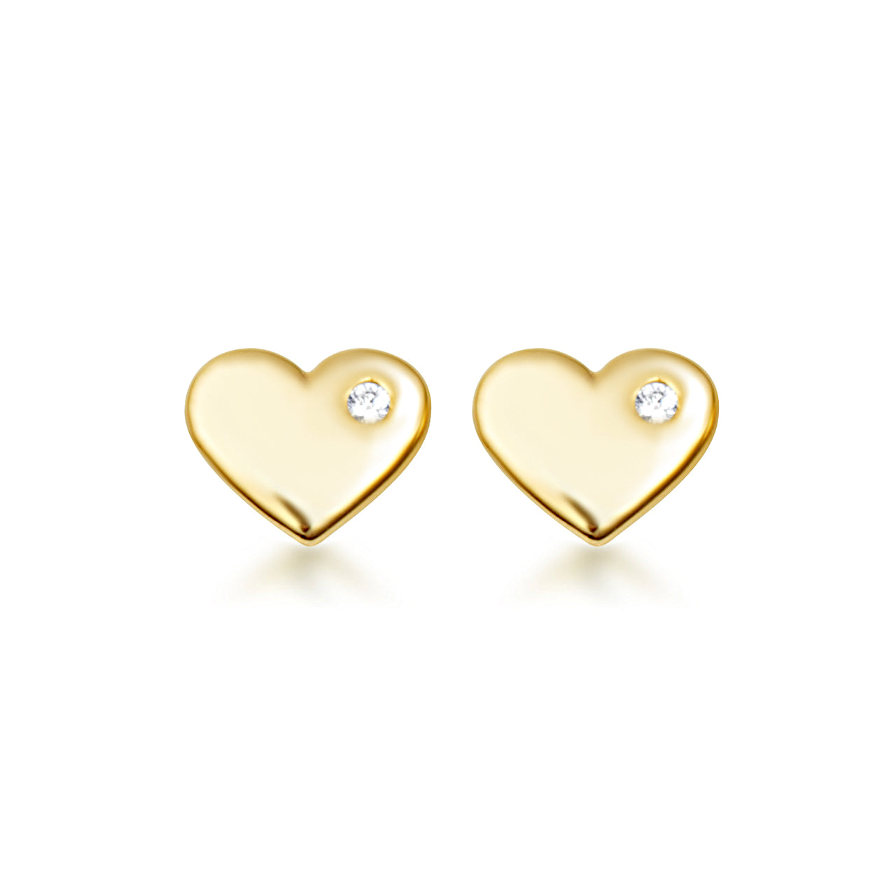 14K Yellow Gold Diamond Heart Baby Stud Earrings
