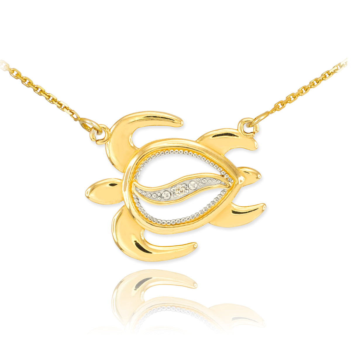 14K Yellow Gold Diamond Sea Turtle Necklace