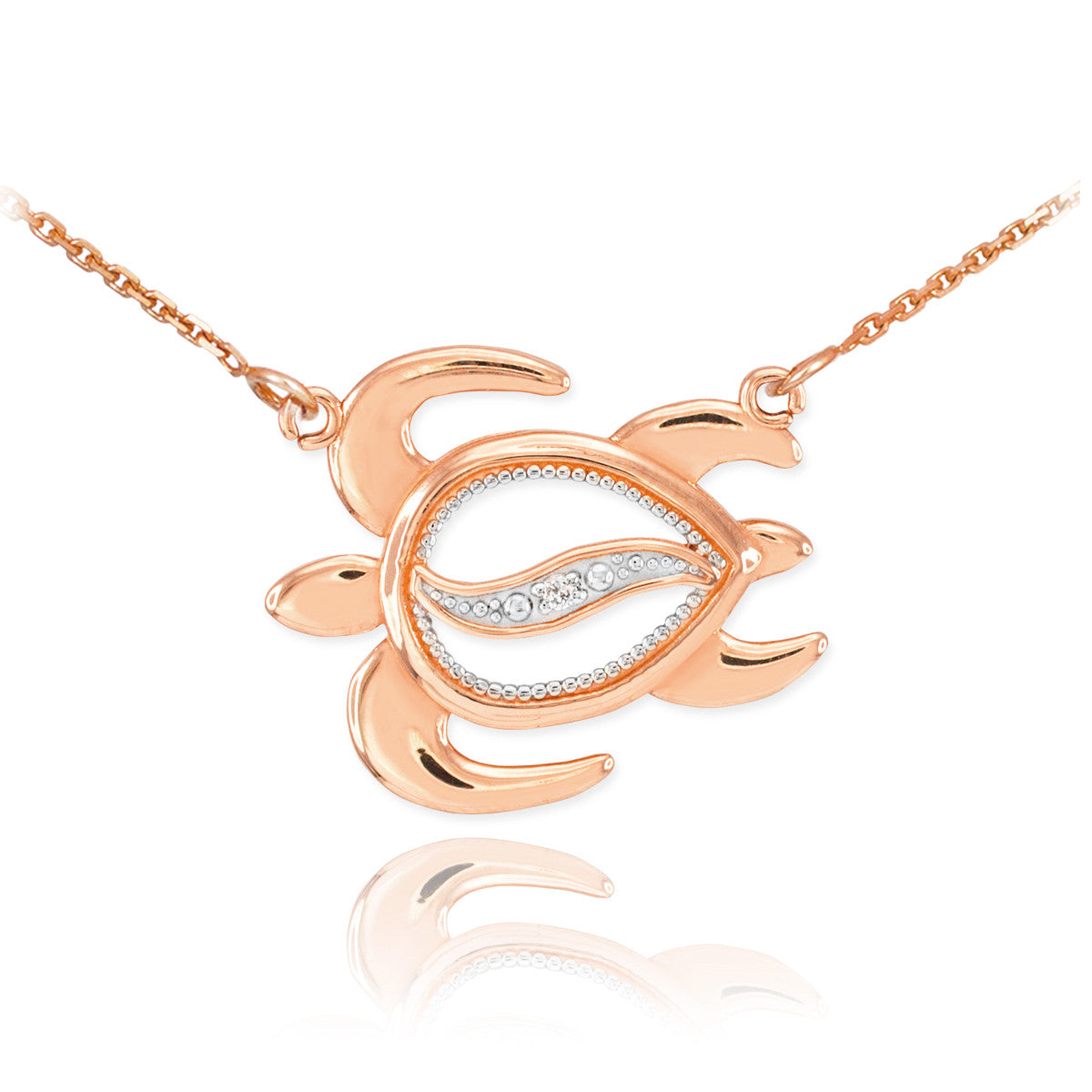 14K Yellow Gold Diamond Sea Turtle Necklace, view 2