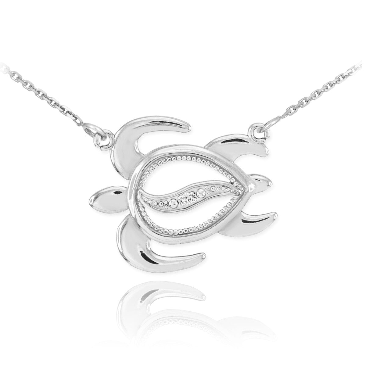 14K Yellow Gold Diamond Sea Turtle Necklace, view 3