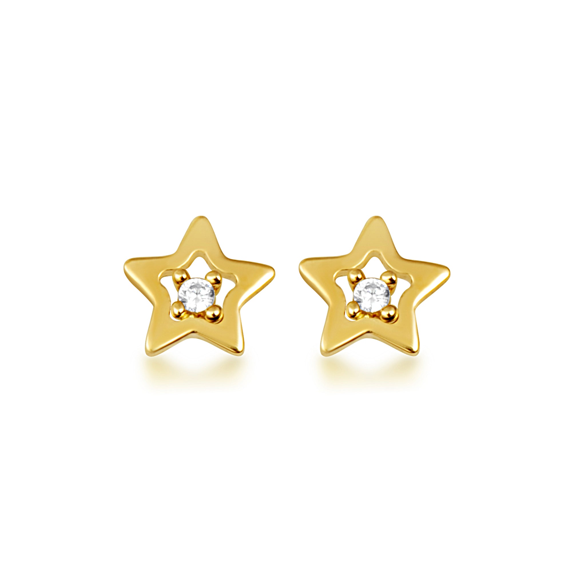 14K Yellow Gold Diamond Star Baby Stud Earrings