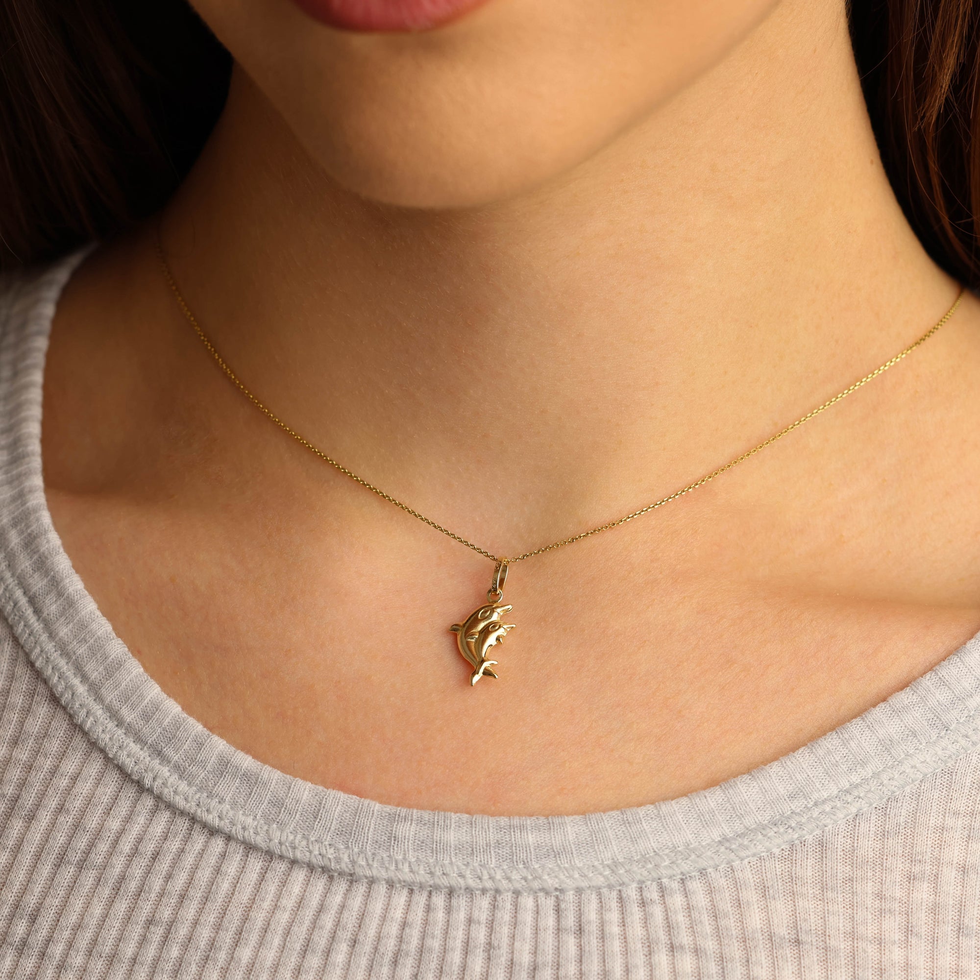 14K Yellow Gold Dolphin Necklace, view 2