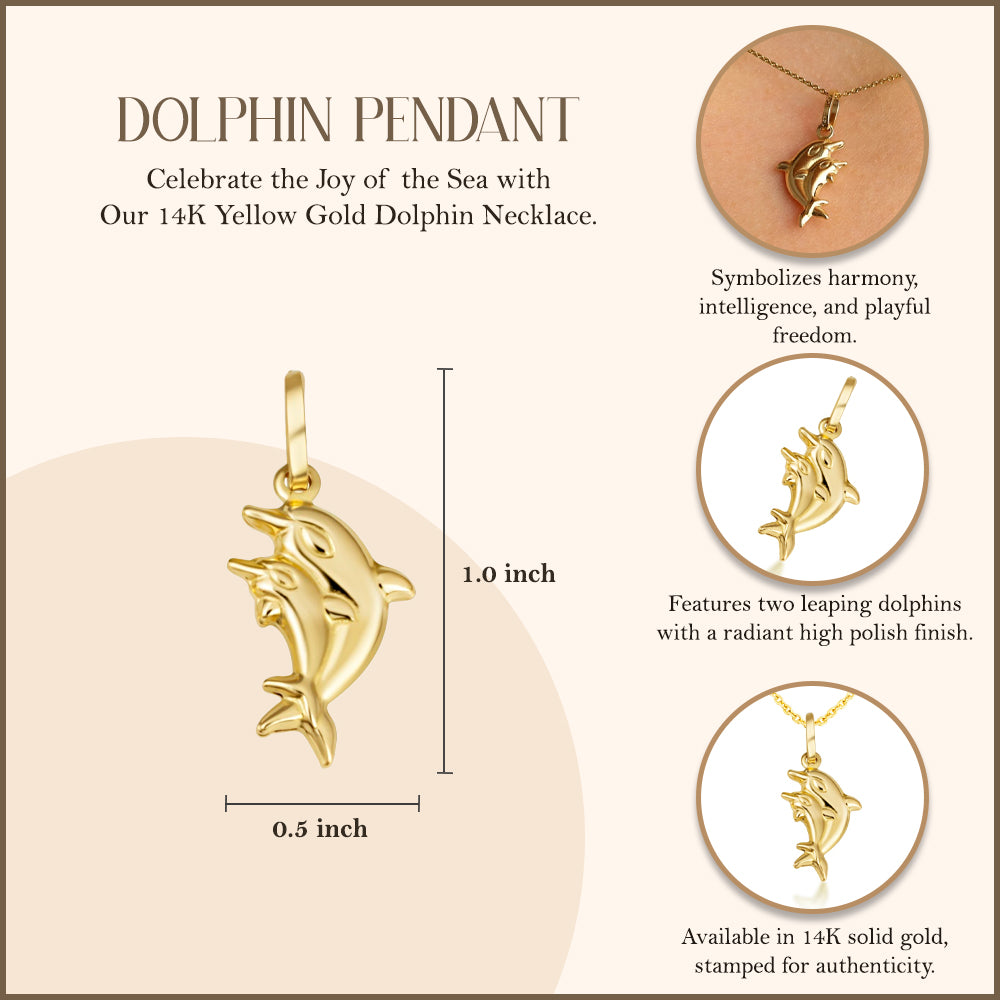 14K Yellow Gold Dolphin Necklace, view 3
