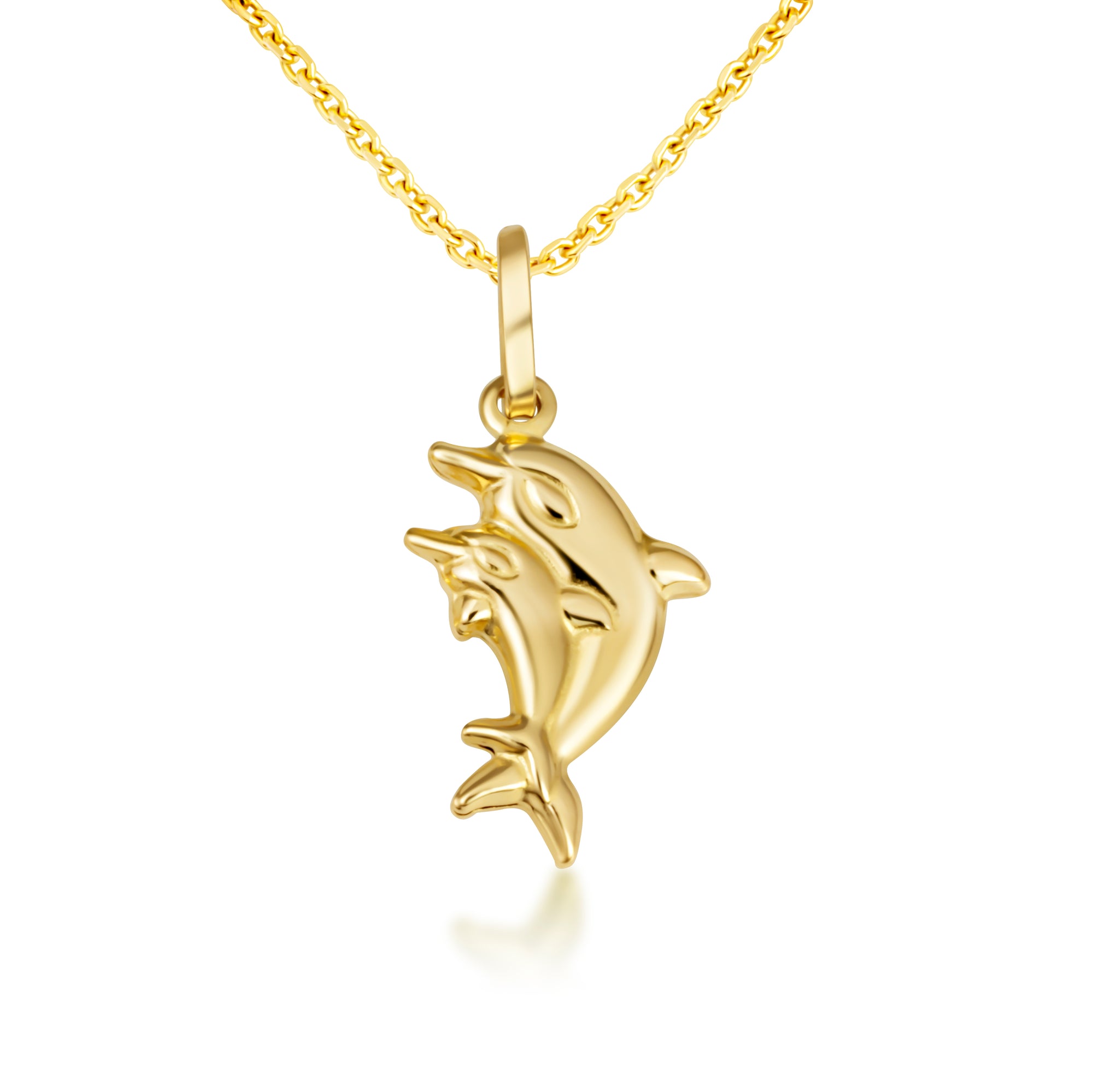 14K Yellow Gold Dolphin Necklace, view 4