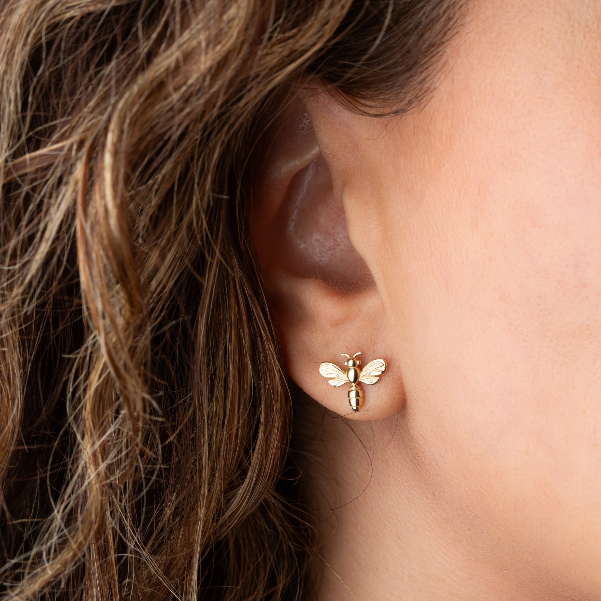 14K Yellow Gold Dragonfly Stud Earrings, view 2