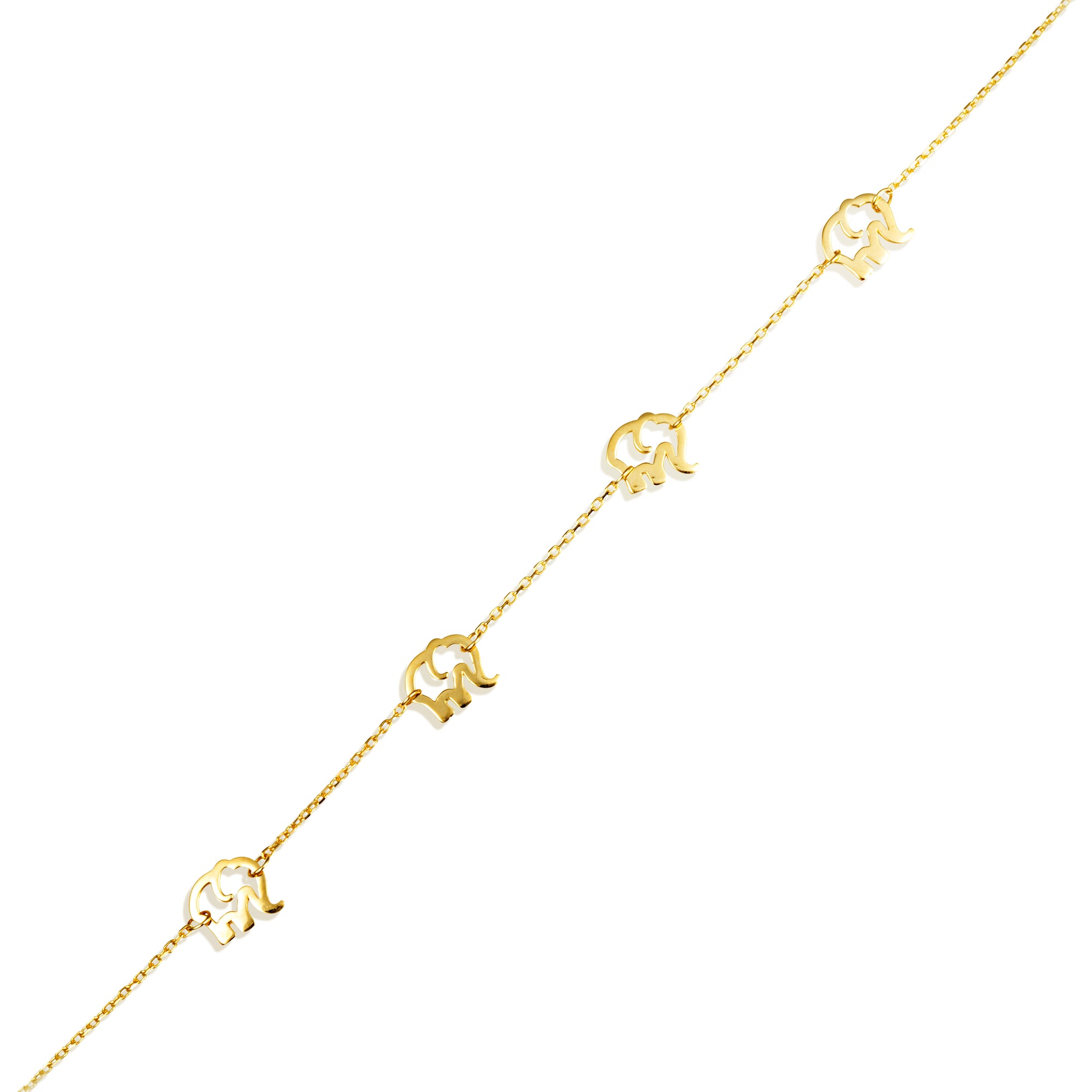 14K Yellow Gold Elephant Wildlife Charm Bracelet 7", view 4