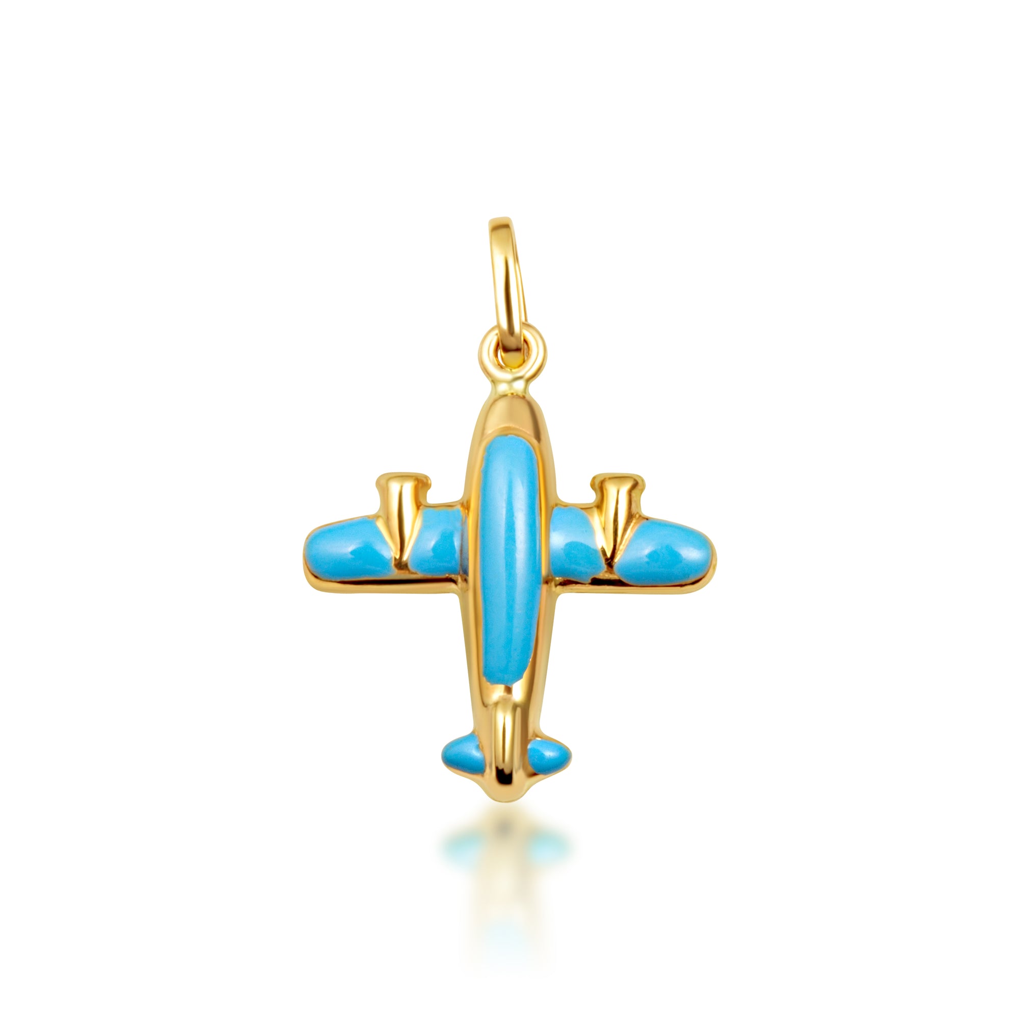 14K Yellow Gold Enamel Airplane Travel Baby Pendant Necklace