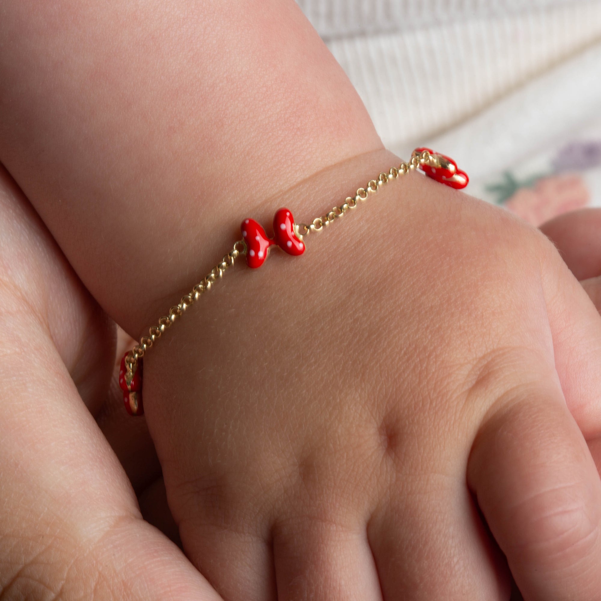 14K Yellow Gold Enamel Butterfly Charm Nature Baby Bracelet, view 2