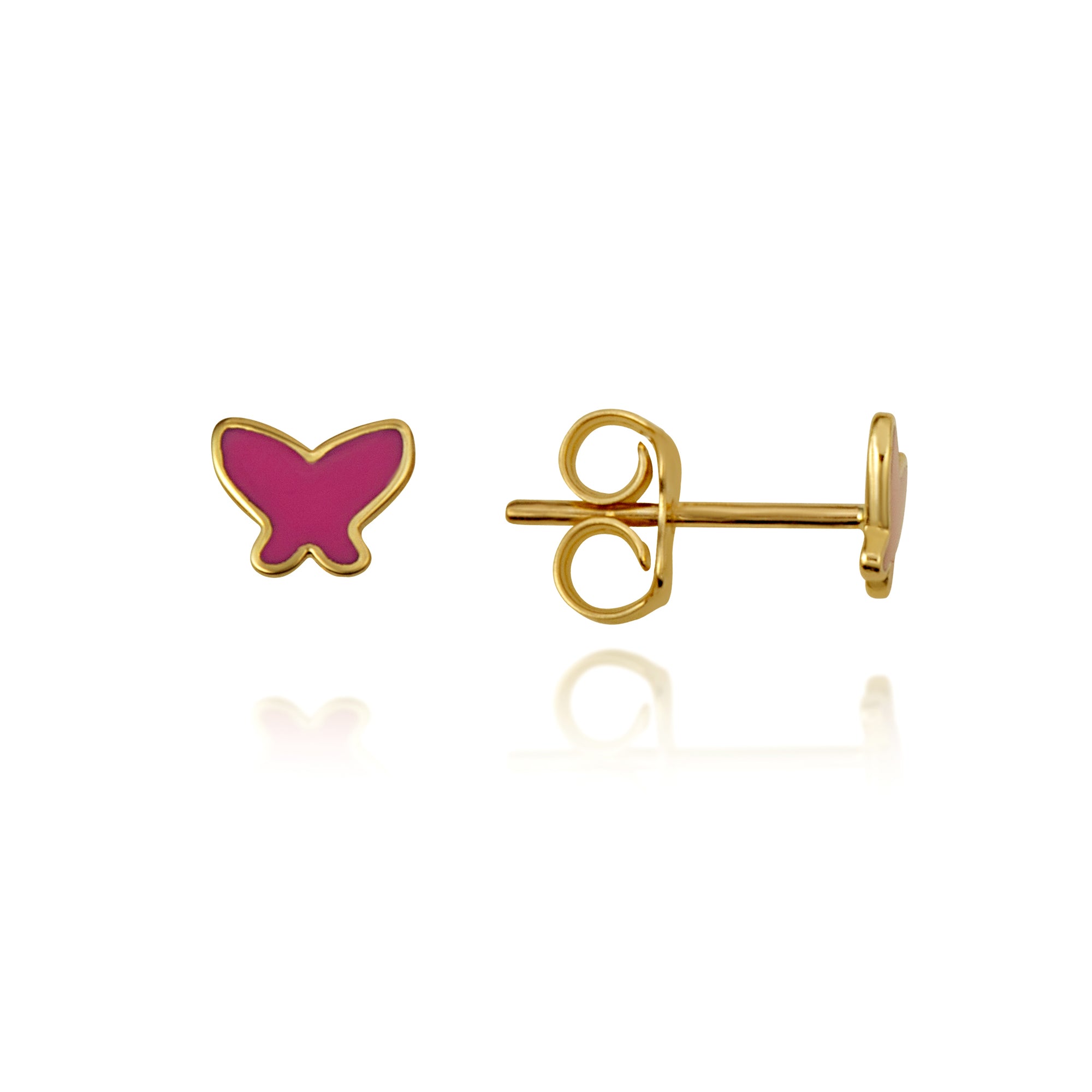 14K Yellow Gold Enamel Butterfly Stud Earrings
