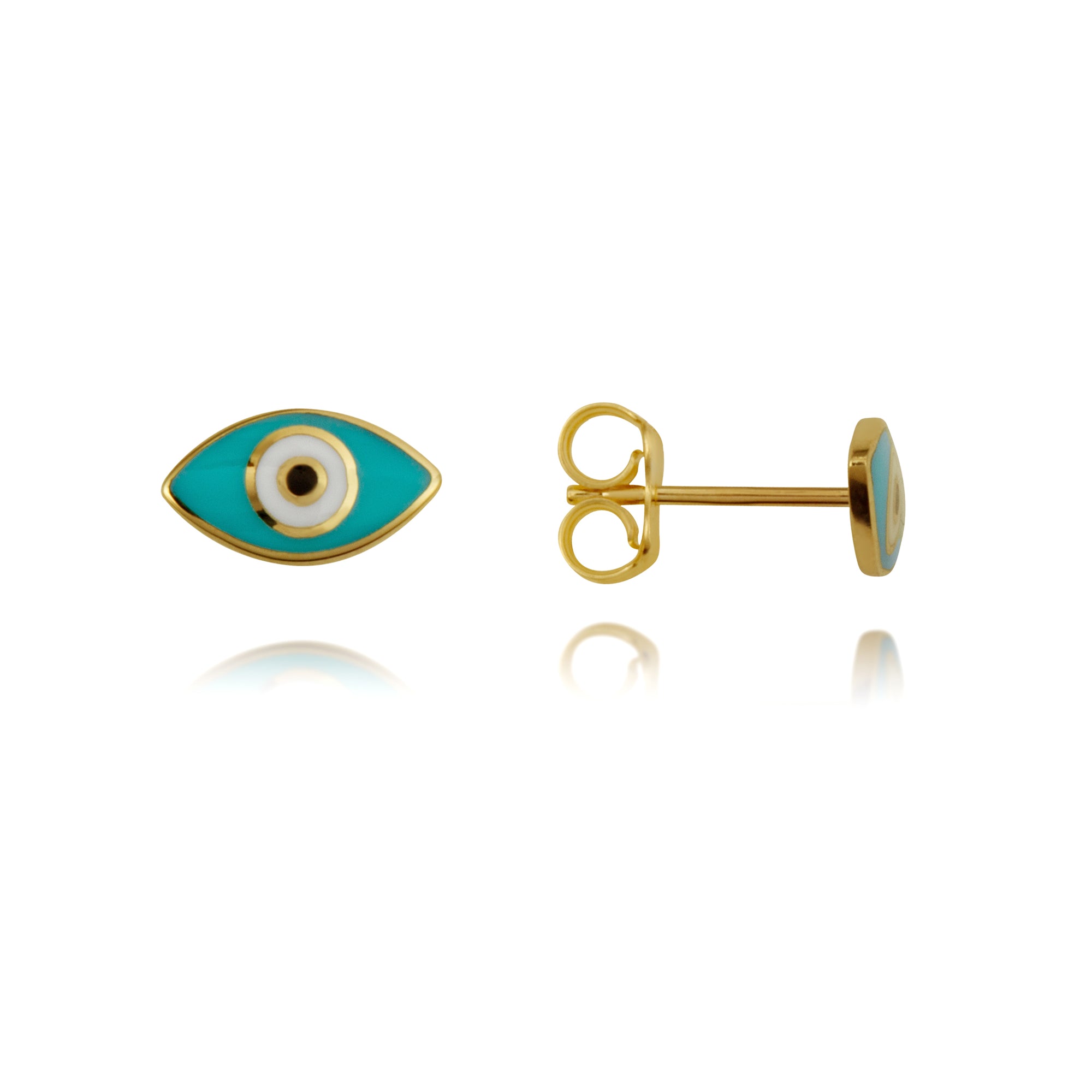 14K Yellow Gold Enamel Evil Eye Stud Earrings