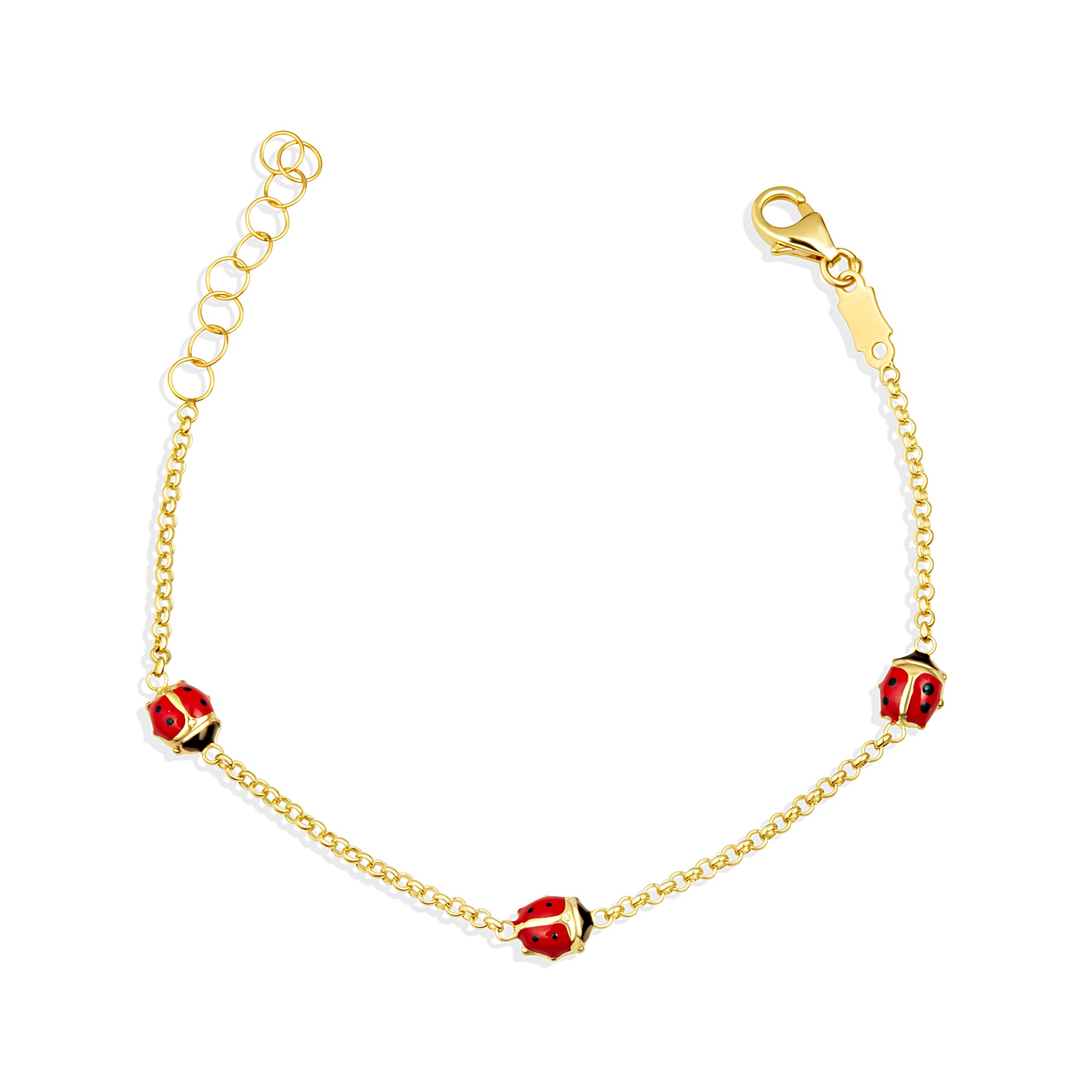 14K Yellow Gold Enamel Ladybug Nature Charm Baby Bracelet