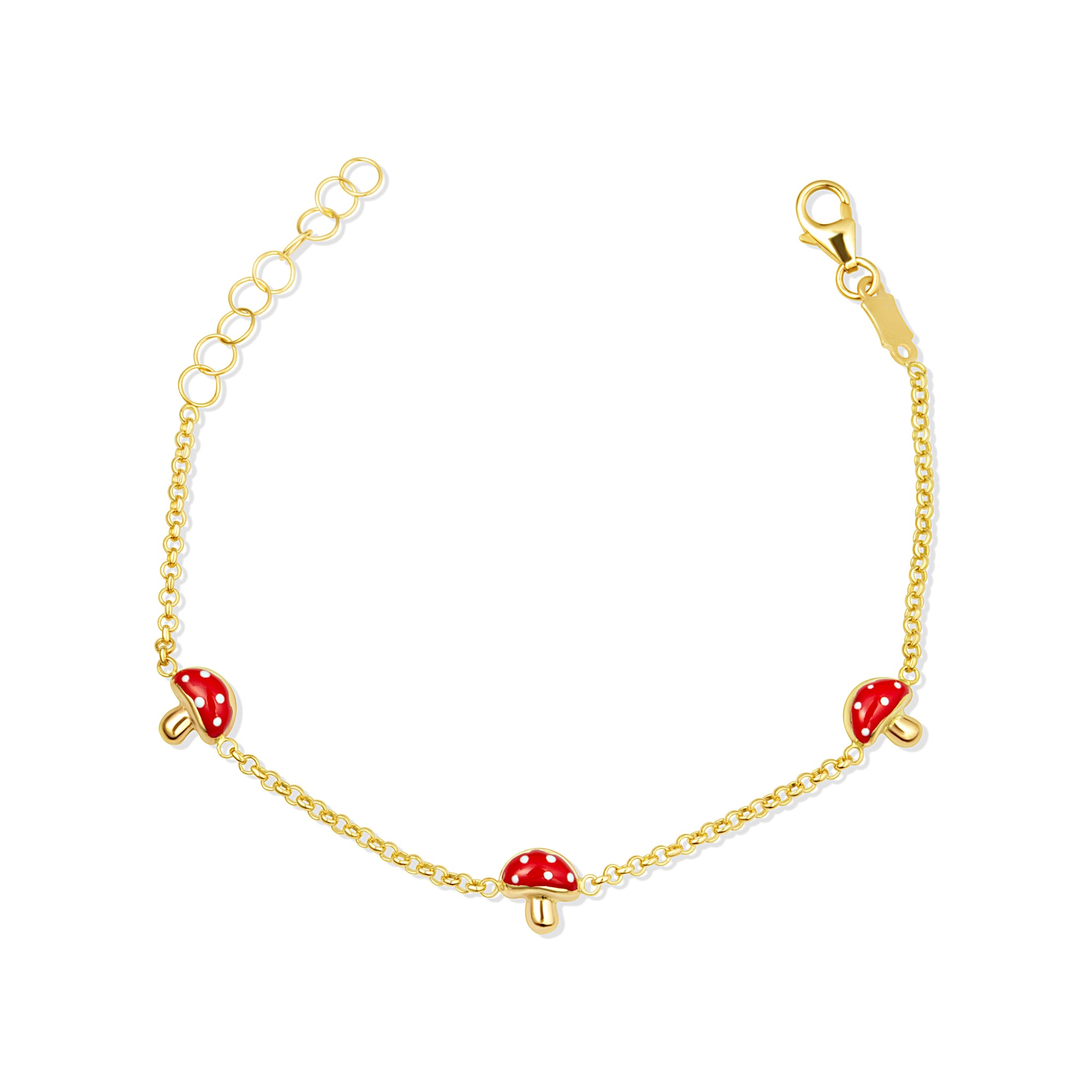 14K Yellow Gold Enamel Mushroom Nature Charm Baby Bracelet
