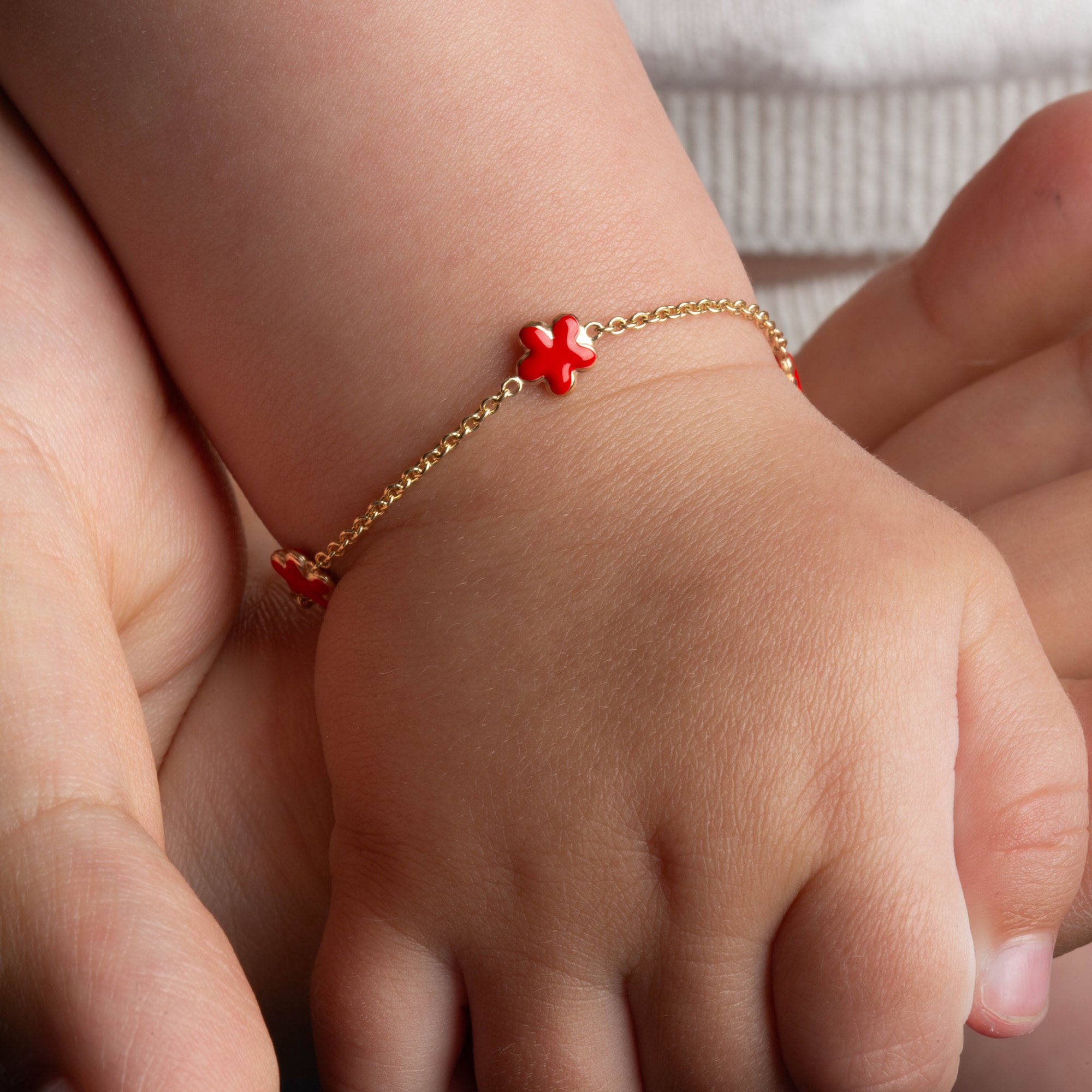 14K Yellow Gold Enamel Sea Starfish Charm Baby Bracelet, view 2