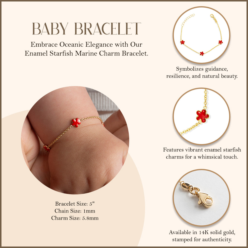 14K Yellow Gold Enamel Sea Starfish Charm Baby Bracelet, view 3