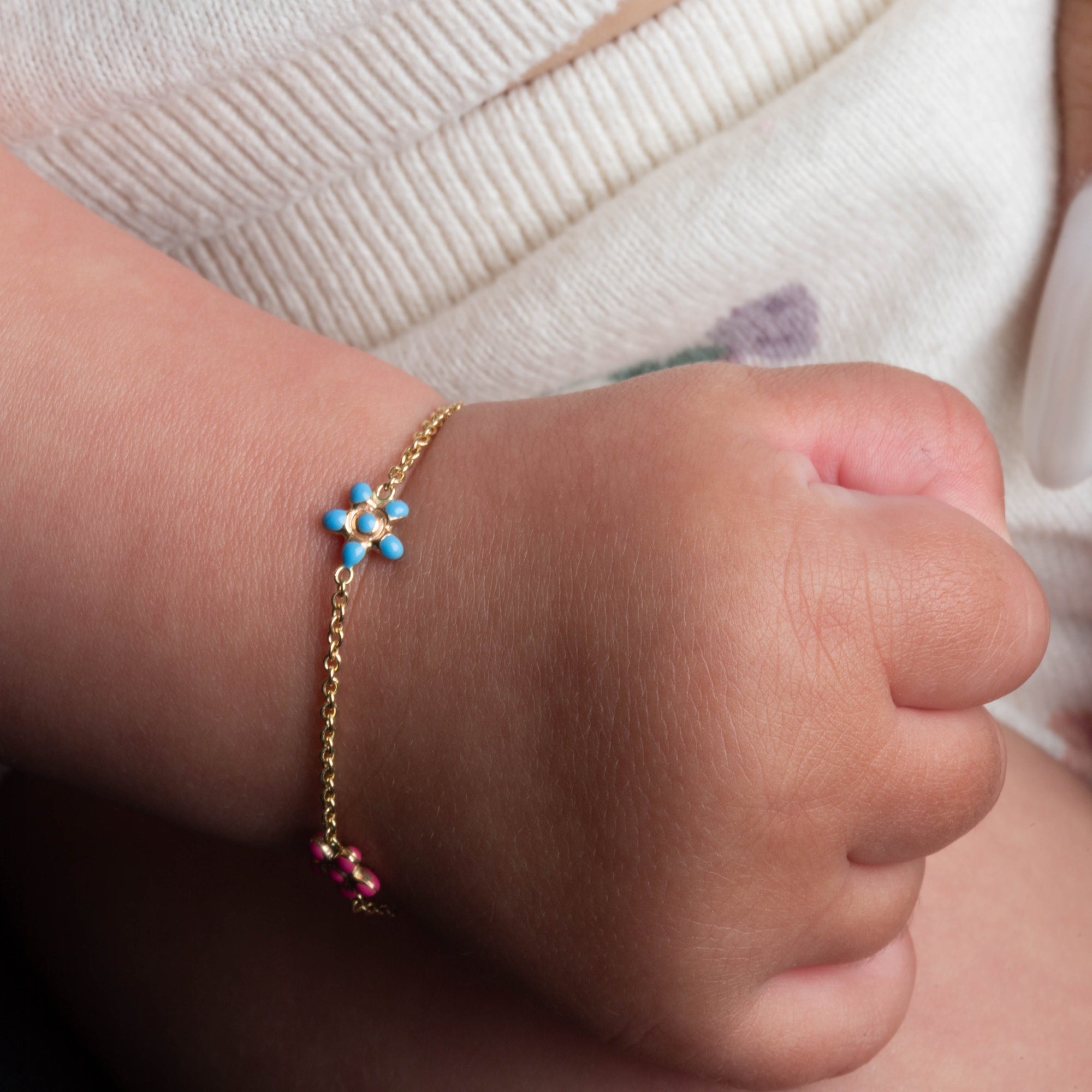 14K Yellow Gold Enamel Sea Starfish Ocean Charm Baby Bracelet, view 2