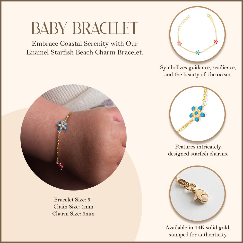14K Yellow Gold Enamel Sea Starfish Ocean Charm Baby Bracelet, view 3