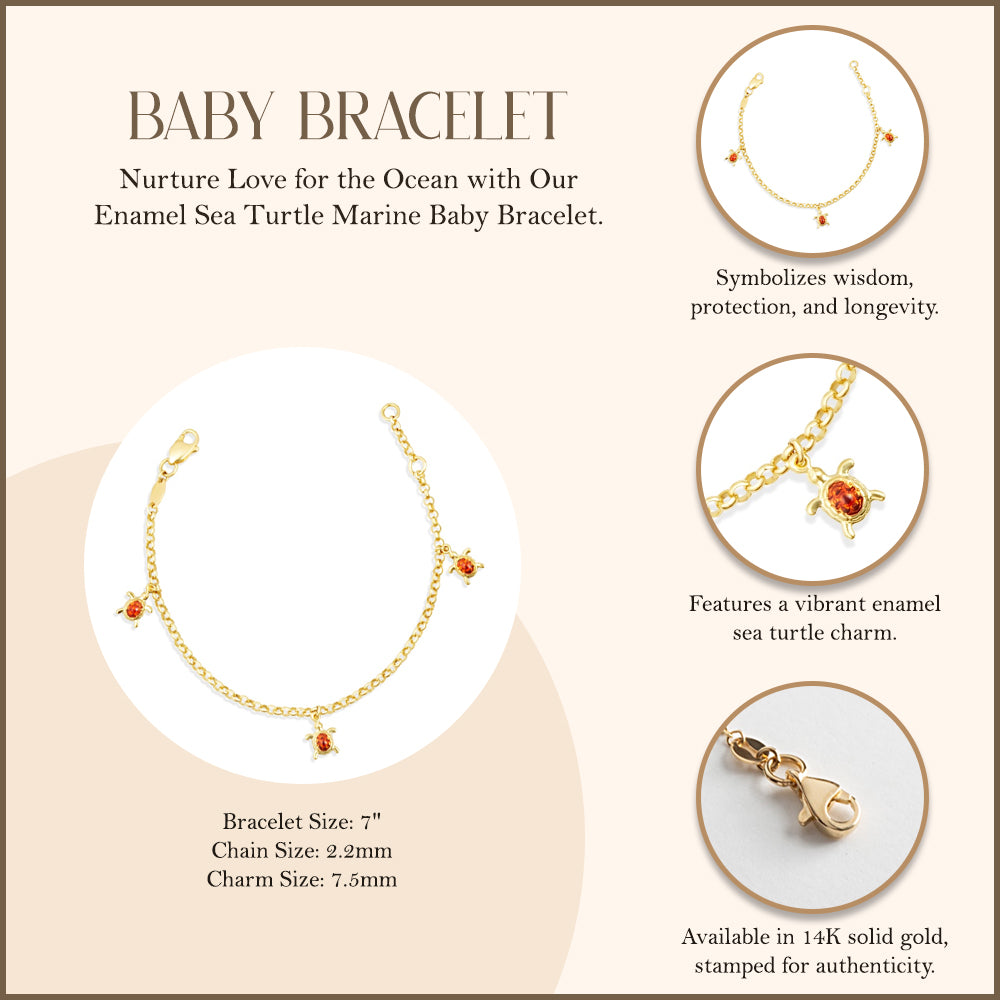 14K Yellow Gold Enamel Sea Turtle Ocean Baby Bracelet, view 3