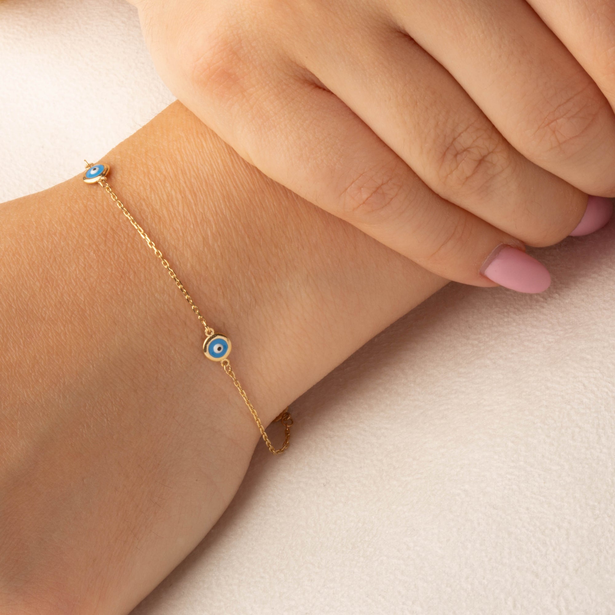 14K Yellow Gold Evil Eye Protection Link Bracelet, view 2
